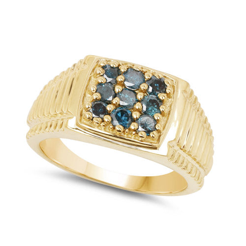 Bids.com 14K Yellow Gold Plated 0.63 Carat Genuine Blue Diamond .925 Sterling Silver Ring Rings