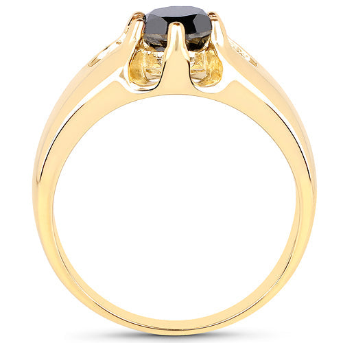 Bids.com 14K Yellow Gold Plated 1.00 Carat Genuine Black Diamond .925 Sterling Silver Ring Rings