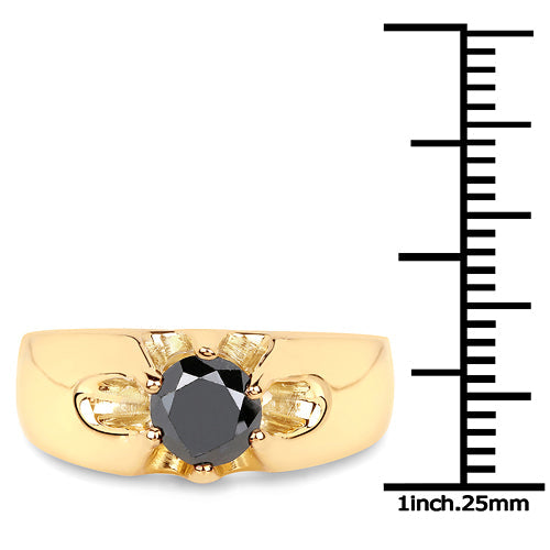 Bids.com 14K Yellow Gold Plated 1.00 Carat Genuine Black Diamond .925 Sterling Silver Ring Rings