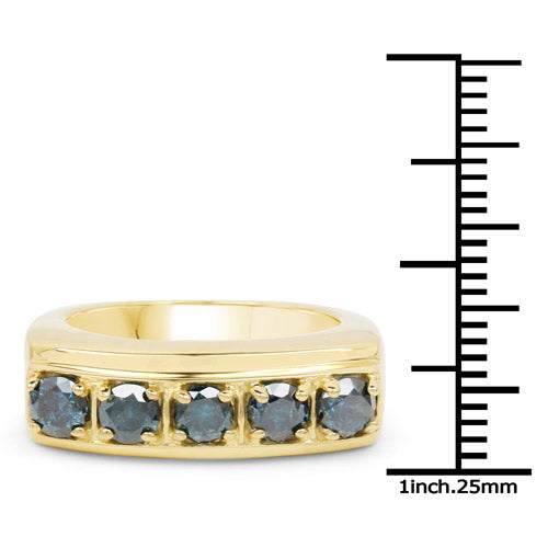 Bids.com 14K Yellow Gold Plated 1.25 Carat Genuine Blue Diamond .925 Sterling Silver Ring Rings