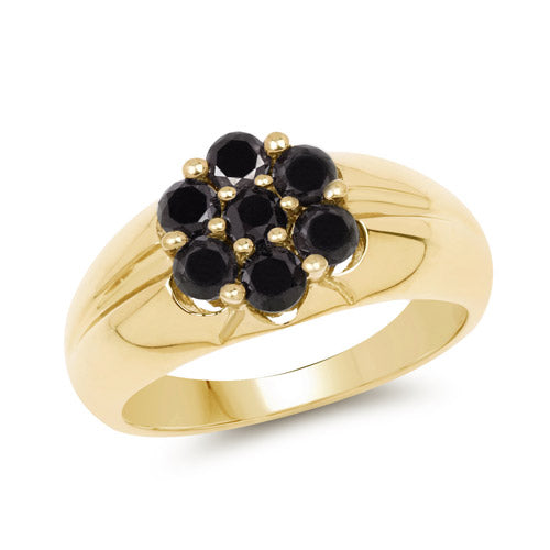 Bids.com 14K Yellow Gold Plated 0.91 Carat Genuine Black Diamond .925 Sterling Silver Ring Rings