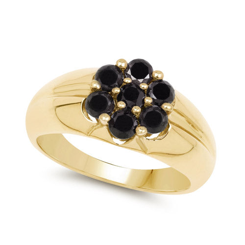 Bids.com 14K Yellow Gold Plated 0.91 Carat Genuine Black Diamond .925 Sterling Silver Ring Rings
