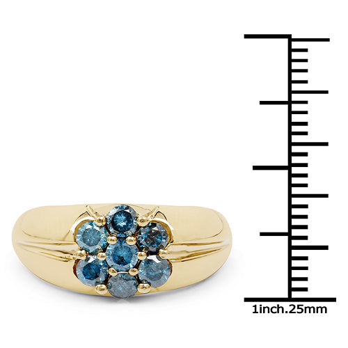 Bids.com 14K Yellow Gold Plated 0.98 Carat Genuine Blue Diamond .925 Sterling Silver Ring Rings