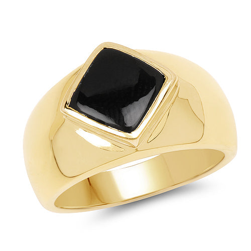 Bids.com 14K Yellow Gold Plated 2.00 Carat Genuine Black Onyx .925 Sterling Silver Ring Rings
