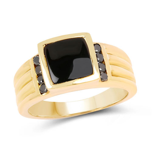 Bids.com 2.16 Carat Genuine Black Onyx and Black Diamond .925 Sterling Silver Ring Rings