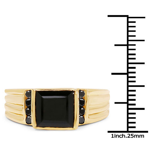 Bids.com 2.16 Carat Genuine Black Onyx and Black Diamond .925 Sterling Silver Ring Rings
