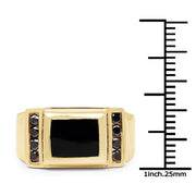 Bids.com 2.14 Carat Genuine Black Onyx and Black Diamond .925 Sterling Silver Ring Rings