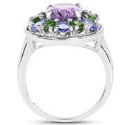 Bids.com 3.89 Carat Genuine Amethyst, Tanzanite & Chrome Diopside .925 Sterling Silver Ring Rings