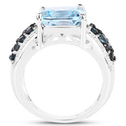 Bids.com 4.98 Carat Genuine Blue Topaz and London Blue Topaz .925 Sterling Silver Ring Rings