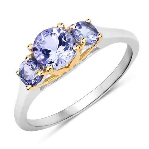 Bids.com Two Tone Plated 1.07 Carat Genuine Tanzanite .925 Sterling Silver Ring Rings