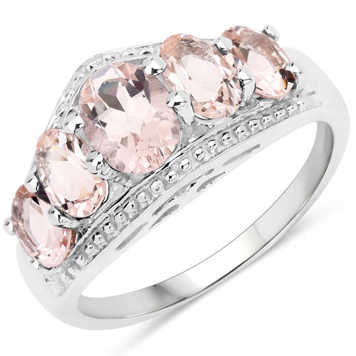 Bids.com 1.96 Carat Genuine Morganite .925 Sterling Silver Ring Rings