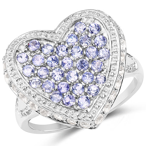 Bids.com 1.81 Carat Genuine Tanzanite and White Topaz .925 Sterling Silver Ring Rings