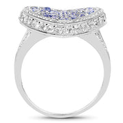 Bids.com 1.81 Carat Genuine Tanzanite and White Topaz .925 Sterling Silver Ring Rings