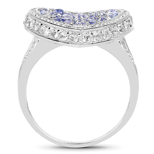 Bids.com 1.81 Carat Genuine Tanzanite and White Topaz .925 Sterling Silver Ring Rings