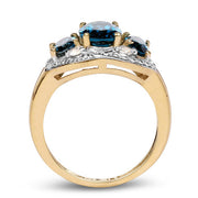 Bids.com 14K Yellow Gold Plated 2.77 Carat Genuine London Blue Topaz and White Topaz .925 Sterling Silver Ring Rings