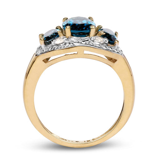 Bids.com 14K Yellow Gold Plated 2.77 Carat Genuine London Blue Topaz and White Topaz .925 Sterling Silver Ring Rings