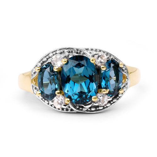 Bids.com 14K Yellow Gold Plated 2.77 Carat Genuine London Blue Topaz and White Topaz .925 Sterling Silver Ring Rings