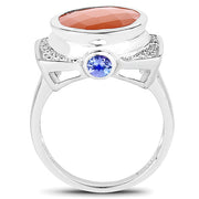 Bids.com 5.99 Carat Genuine Peach Moonstone, Tanzanite and White Topaz .925 Sterling Silver Ring Rings