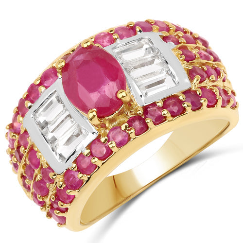 Bids.com 4.23 Carat Glass Filled Ruby and White Topaz .925 Sterling Silver Ring Rings