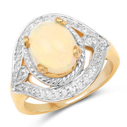 Bids.com 14K Yellow Gold Plated 1.88 Carat Genuine Ethiopian Opal and White Topaz .925 Sterling Silver Ring Rings