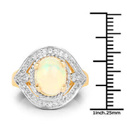 Bids.com 14K Yellow Gold Plated 1.88 Carat Genuine Ethiopian Opal and White Topaz .925 Sterling Silver Ring Rings