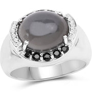 Bids.com 5.68 Carat Genuine Grey Moonstone & Black Spinel .925 Sterling Silver Ring Rings