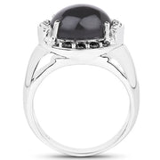Bids.com 5.68 Carat Genuine Grey Moonstone & Black Spinel .925 Sterling Silver Ring Rings