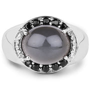 Bids.com 5.68 Carat Genuine Grey Moonstone & Black Spinel .925 Sterling Silver Ring Rings