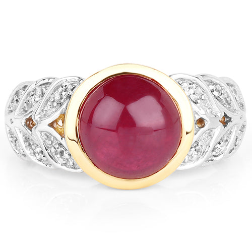 Bids.com 5.11 Carat Glass Filled Ruby and White Topaz .925 Sterling Silver Ring Rings