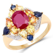 Bids.com 14K Yellow Gold Plated 3.76 Carat Genuine Multi Stone .925 Sterling Silver Ring Rings
