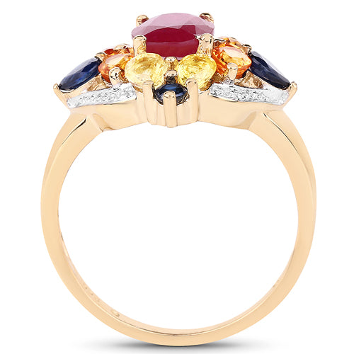 Bids.com 14K Yellow Gold Plated 3.76 Carat Genuine Multi Stone .925 Sterling Silver Ring Rings
