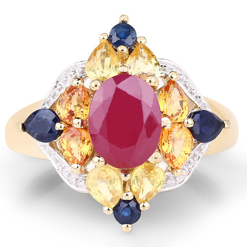 Bids.com 14K Yellow Gold Plated 3.76 Carat Genuine Multi Stone .925 Sterling Silver Ring Rings