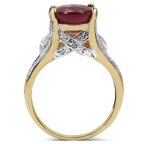 Bids.com 14K Yellow Gold Plated 4.00 Carat Genuine Ruby .925 Sterling Silver Ring Rings