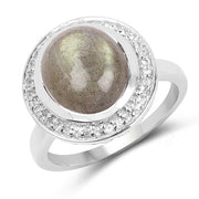 Bids.com 5.43 Carat Genuine Labradorite and White Topaz .925 Sterling Silver Ring Rings