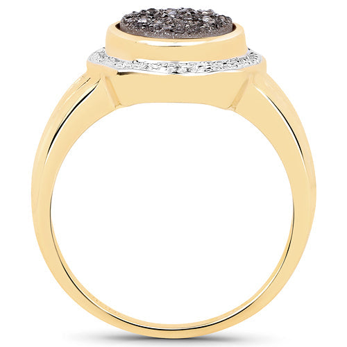 Bids.com 14K Yellow Gold Plated 4.50 Carat Genuine Drusy Quartz .925 Sterling Silver Ring Rings
