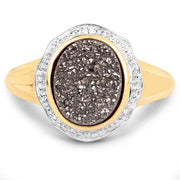 Bids.com 14K Yellow Gold Plated 4.50 Carat Genuine Drusy Quartz .925 Sterling Silver Ring Rings