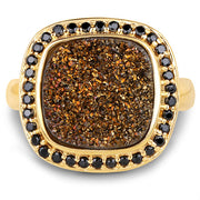 Bids.com 14K Yellow Gold Plated 6.19 Carat Genuine Drusy Quartz and Black Spinel .925 Sterling Silver Ring Rings