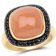 Bids.com 14K Yellow Gold Plated 7.50 ct. t.w. Peach Moonstone and Black Spinel Ring in Sterling Silver Rings