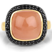Bids.com 14K Yellow Gold Plated 7.50 ct. t.w. Peach Moonstone and Black Spinel Ring in Sterling Silver Rings