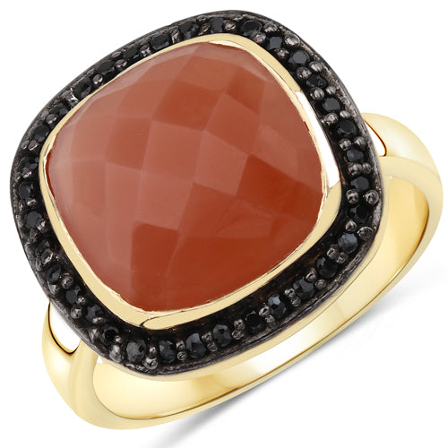 Bids.com 6.74 Carat Genuine Peach Moonstone and Black Spinel .925 Sterling Silver Ring Rings