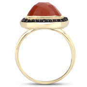 Bids.com 6.74 Carat Genuine Peach Moonstone and Black Spinel .925 Sterling Silver Ring Rings