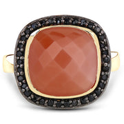 Bids.com 6.74 Carat Genuine Peach Moonstone and Black Spinel .925 Sterling Silver Ring Rings