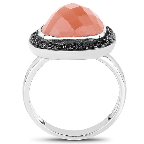 Bids.com 6.46 Carat Genuine Peach Moonstone and Black Spinel .925 Sterling Silver Ring Rings