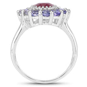 Bids.com 3.70 Carat Glass Filled Ruby and Tanzanite .925 Sterling Silver Ring Rings