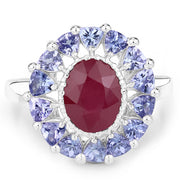 Bids.com 3.70 Carat Glass Filled Ruby and Tanzanite .925 Sterling Silver Ring Rings