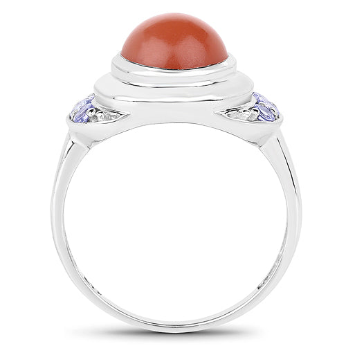 Bids.com 3.01 Carat Genuine Peach Moonstone and Tanzanite .925 Sterling Silver Ring Rings