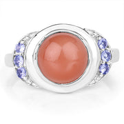 Bids.com 3.01 Carat Genuine Peach Moonstone and Tanzanite .925 Sterling Silver Ring Rings