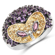 Bids.com 2.01 Carat Genuine Rhodolite and Amethyst .925 Sterling Silver Ring Rings