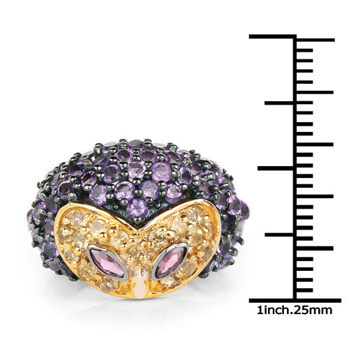 Bids.com 2.01 Carat Genuine Rhodolite and Amethyst .925 Sterling Silver Ring Rings
