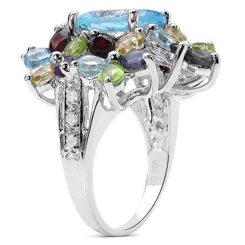 Bids.com 10.34 Carat Genuine Multi Stone .925 Sterling Silver Ring Rings